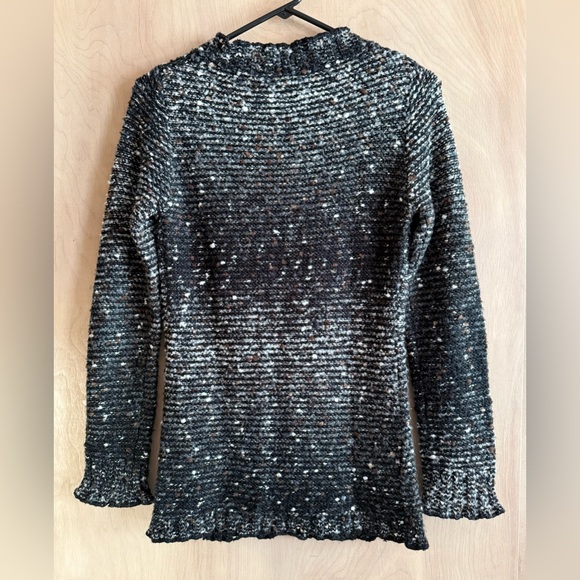 Vertigo Paris Ruffled Knit Cardigan Black White Speckled Button Up Sz S - Picture 7 of 13